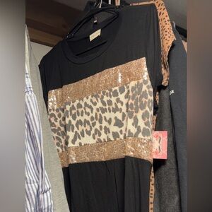 Black Dress with Leopard Print and Rose Gold Sequin Panels